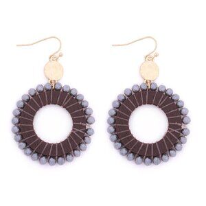 Wood Hoop Earrings with Glass Beads Boho Dangle